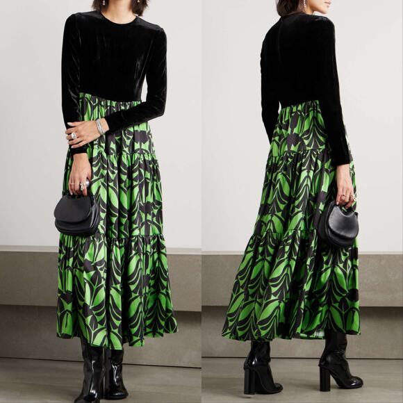 La DoubleJ Big Printed Velvet Long Sleeve Midi Dress - Picture 1 of 7